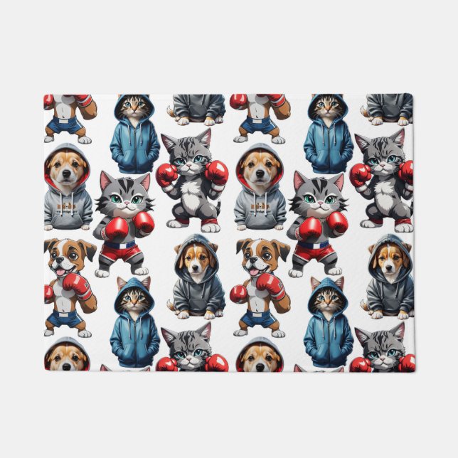 Tapete Engraçado Boxing Cat Dog Pattern Design (Frente)