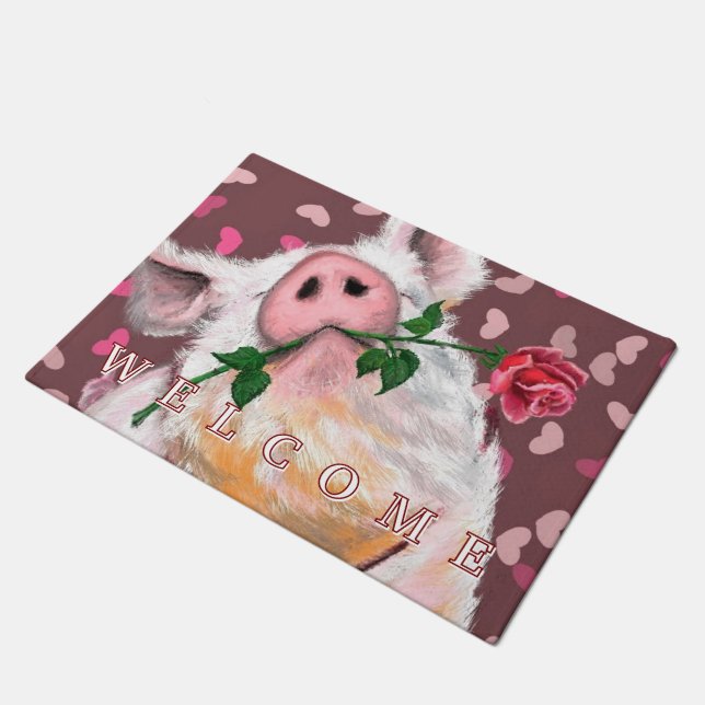 Tapete Engraçado Pig Doormat - Bem-vindo (Inclinado)