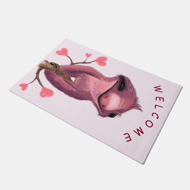 Tapete Engraçado portaria com Playful Sloth bem-vindo (Inclinado)