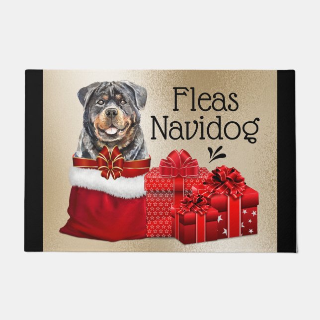 Tapete Engraçado Rottweiler presentes de natal (Frente)