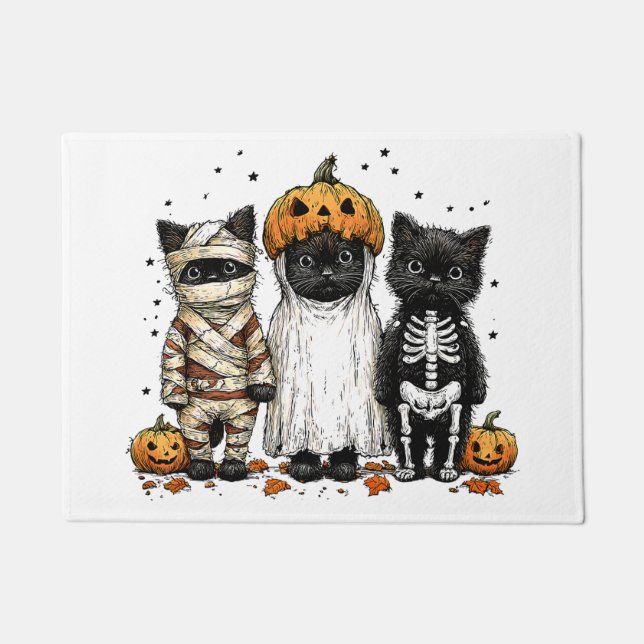 Tapete Engraçado Três Gatos De Halloween (Frente)