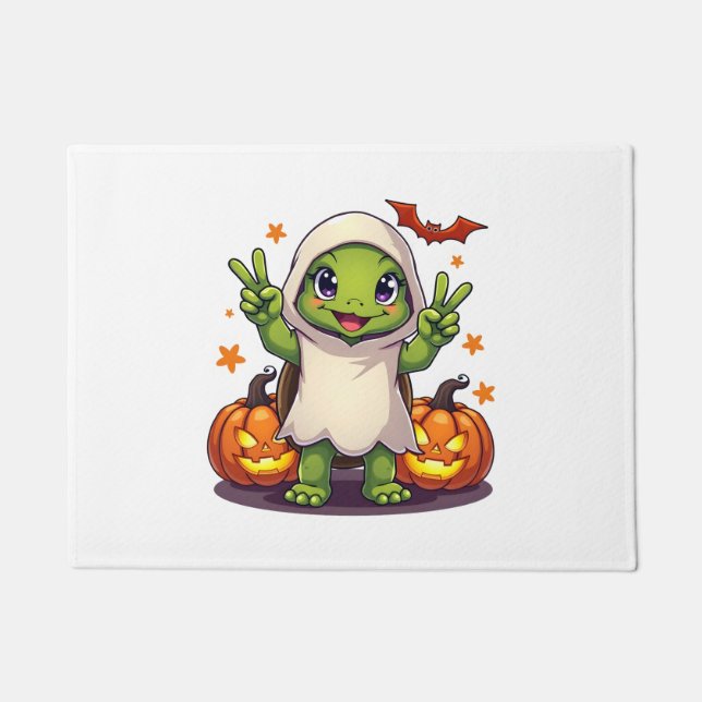 Tapete Engraçado Turtle Fantasma Pumpkin Boo Halloween Cr (Frente)