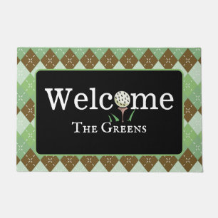 Tapete Entrada de Boas-vindas Preppy Green e Brown Argyle