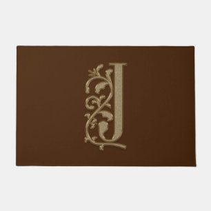 Tapete Entrada Elegante Monograma J Inicial em Castanho