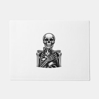 Tapete Esqueleto Engraçado brincando com um gato Caveira 