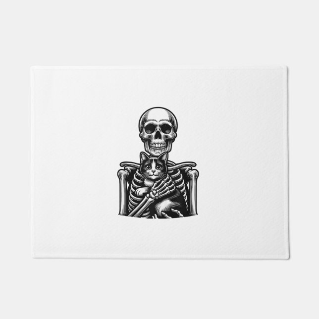 Tapete Esqueleto Engraçado brincando com um gato Caveira  (Frente)