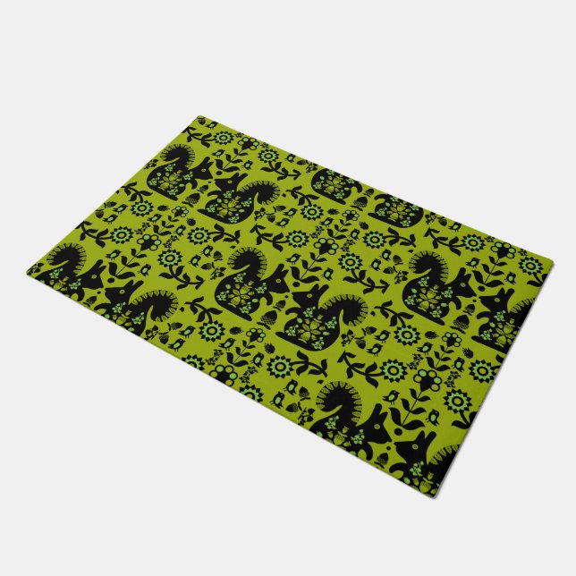 Tapete Esquilo Arte Foliar Nórdica Escandinava (Inclinado)