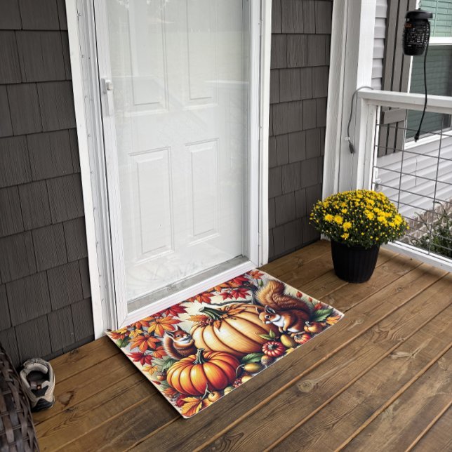 Tapete Esquilos e Abóboras em Cena de Outono (A client sent me a photo of her new doormat. She loved it!)
