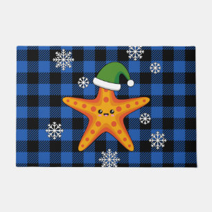 Tapete Estaleiro do Natal Kawaii no padrão azul de búfalo