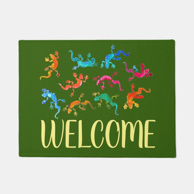 Tapete Esteira bem-vinda do lagarto bonito dos gecos (Frente)