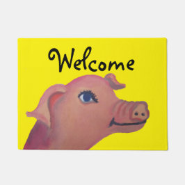 Tapete esteira bem-vinda do porco amarelo