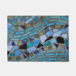 Tapete Esteira de porta de vidro do mosaico do mar azul