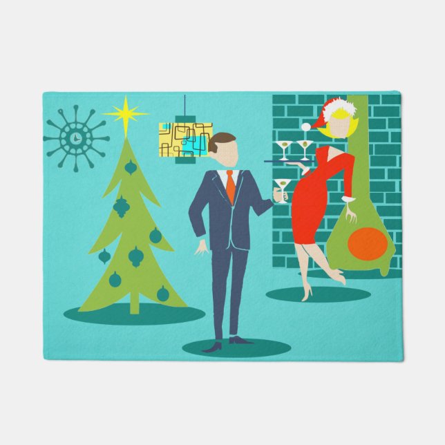 Tapete Esteira de porta retro do casal dos desenhos (Frente)