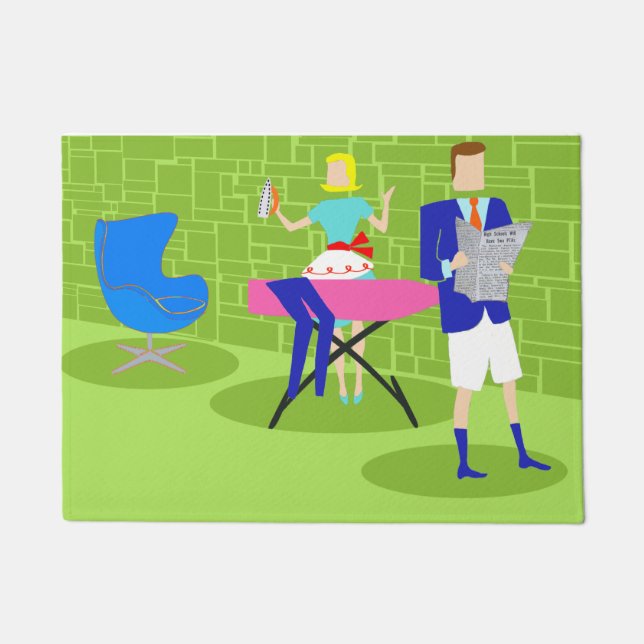 Tapete Esteira de porta retro do casal dos desenhos (Frente)