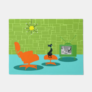 Tapete Esteira de porta retro do gatinho da era espacial