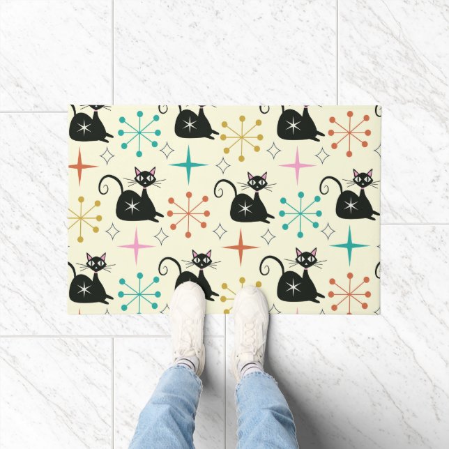 Tapete Estrelas do Meio do Século com Gato Atômico Preto (Interior)