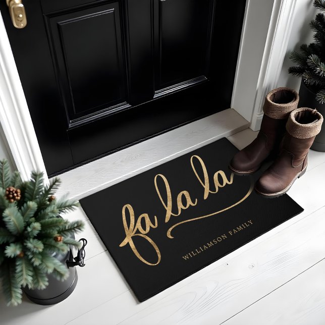 Tapete Fa La La Dourada Script Tipografia Família Persona (Fa La La Gold Script Typography Custom Family Doormat)