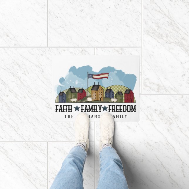 Tapete Faith Family Freedom Rustic Country Door Mat (Interior)