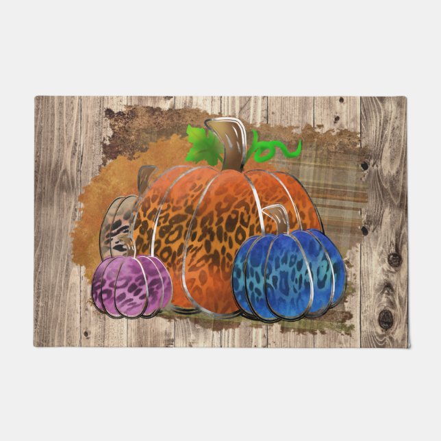 Tapete Fall Leopard Print Autumn Pumpkins On Plaid (Frente)