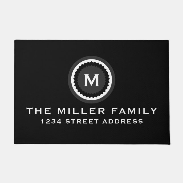 Tapete Família e endereço decorativos de monograma preto  (Frente)