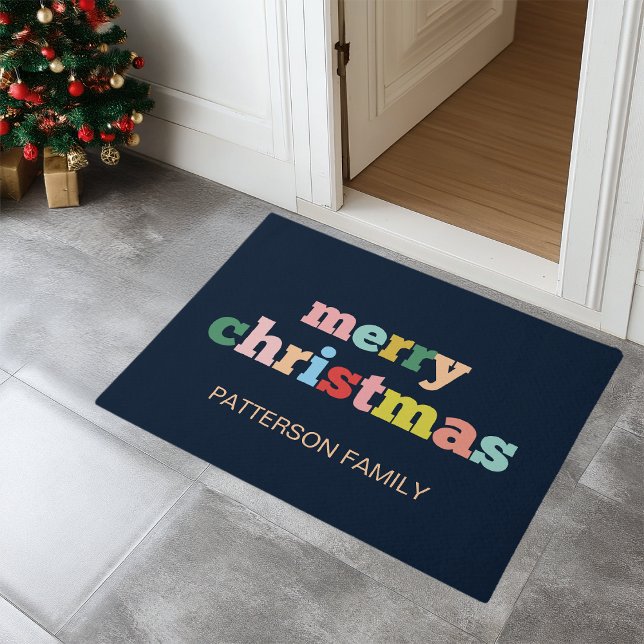 Tapete Família Personalizada de Tipografia de Script MERR (MERRY CHRISTMAS Script Typography Custom Family Doormat)