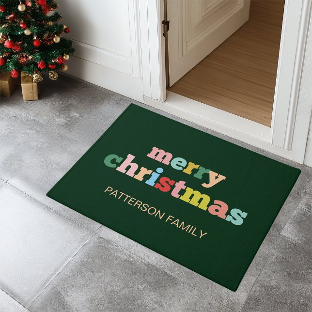 Tapete Família Personalizada de Tipografia de Script MERR (MERRY CHRISTMAS Script Typography Custom Family Doormat)