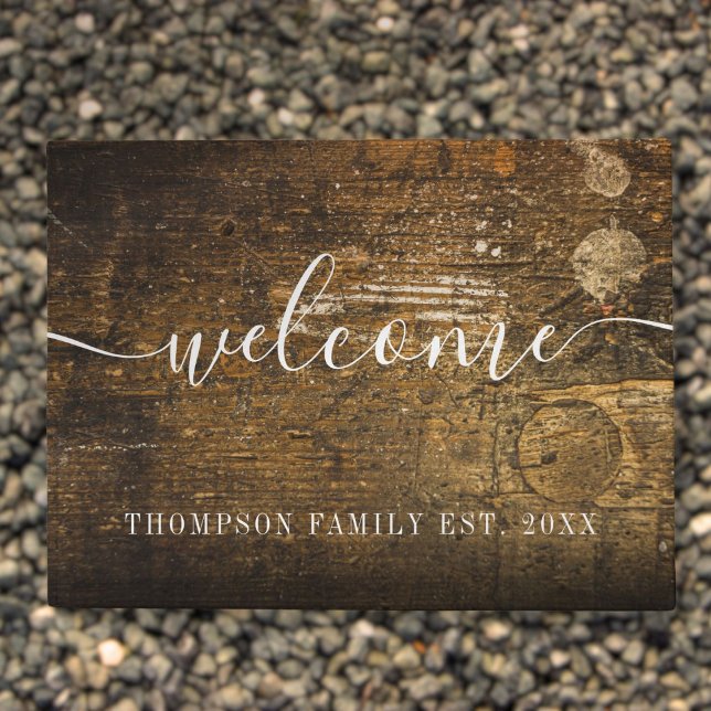 Tapete Família Personalizada Vintage Wood Rustic (Personalized Family Name Vintage Wood Rustic Doormat)