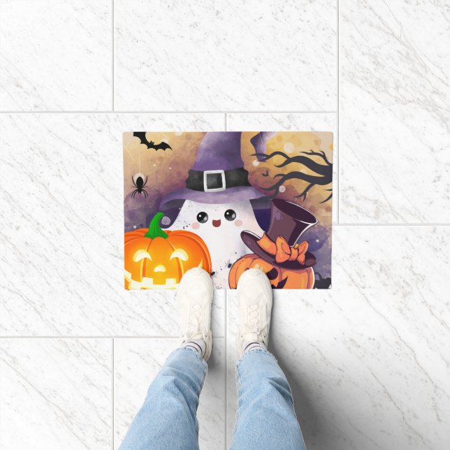 Tapete Fantasma de Halloween Fofo com Chapéu de Bruxa e A (Interior)