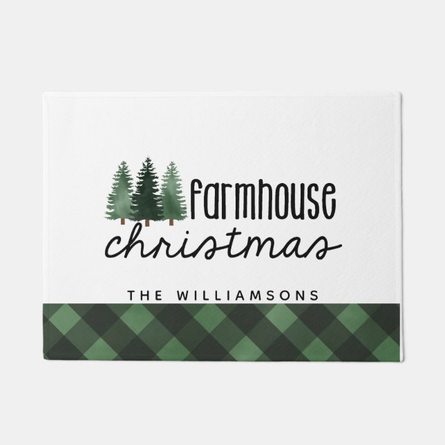 Tapete Farmhouse Christmas Country Xadrez Family Name Woo (Frente)