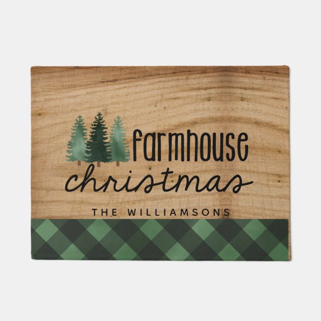 Tapete Farmhouse Christmas Wood Xadrez Family (Frente)
