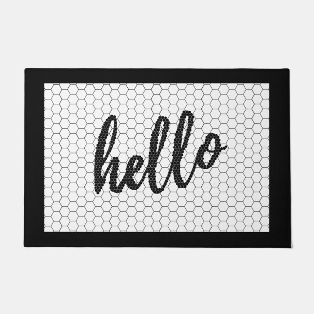 Tapete Farmhouse Hello Script Black and White Faux Azulej (Frente)