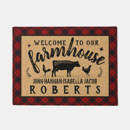 Tapete Farmhouse Welcome Red Buffalo Check Cow Xadrez