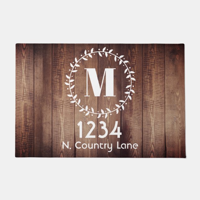 Tapete Farmhouse Wreath Barn Wood Monograma Doormat (Frente)