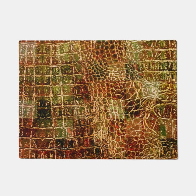 Tapete Faux Alligator Animal Pele Couro Vermelho Castanho (Frente)