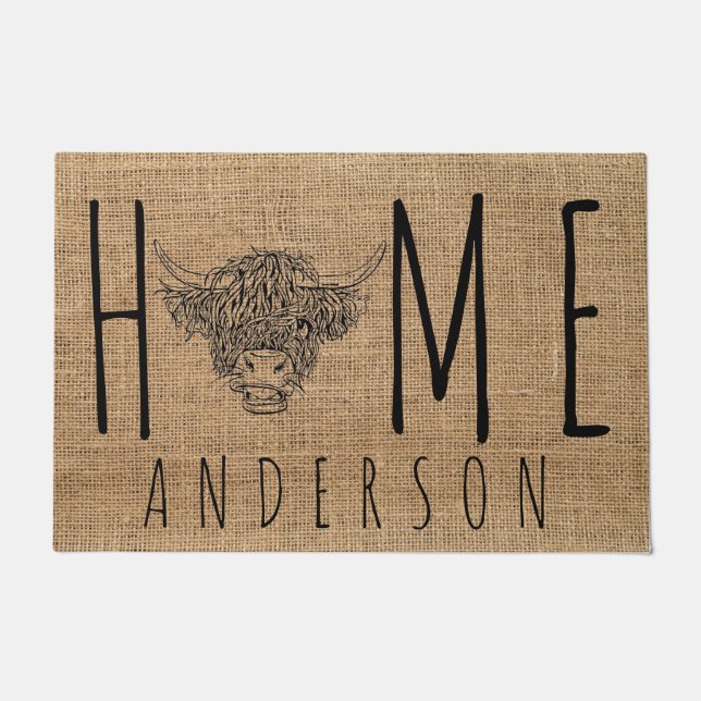 Tapete Faux Burlap Cute Longhorn Cow Head (Frente)
