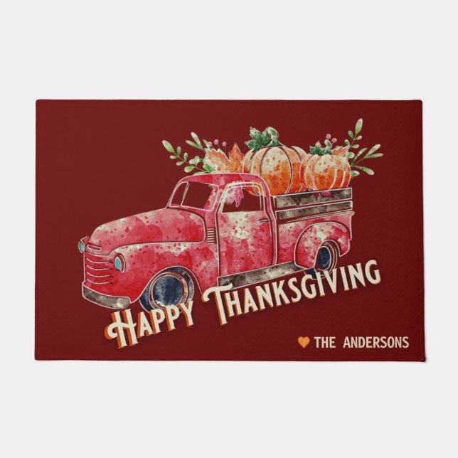 Tapete Feliz Ação de Graças Vintage Pumpkin Truck (Frente)
