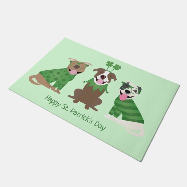 Tapete Feliz Dia de São Patrício Pit Bull Cães (Inclinado)