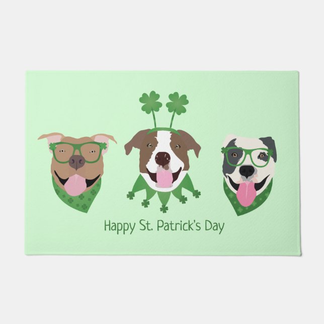 Tapete Feliz Dia de São Patrício Pit Bull Cães (Frente)