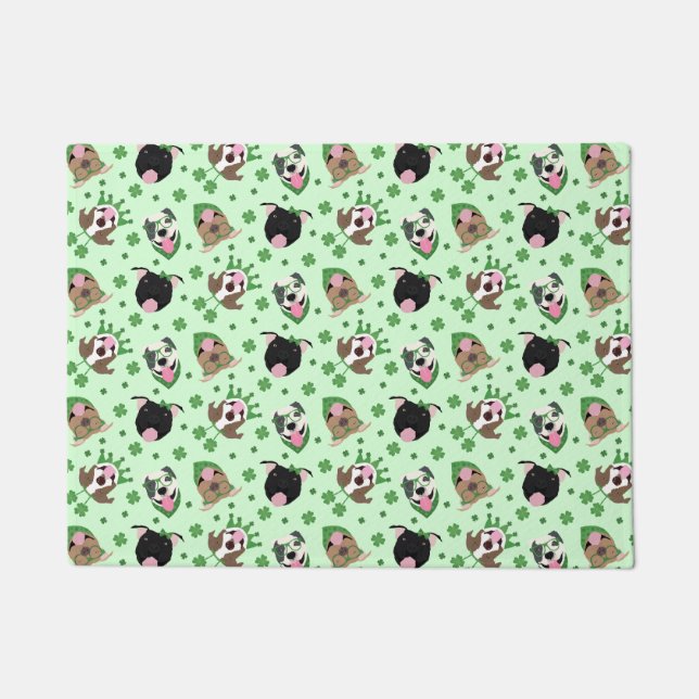 Tapete Feliz Dia de São Patrício Pit Bull Cães (Frente)