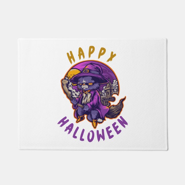 Tapete Feliz Gato de Bruxas de Halloween (Frente)