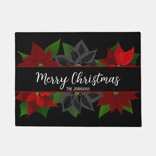 Tapete Feliz Gótico de Natal Poinsettias Doormat (Frente)