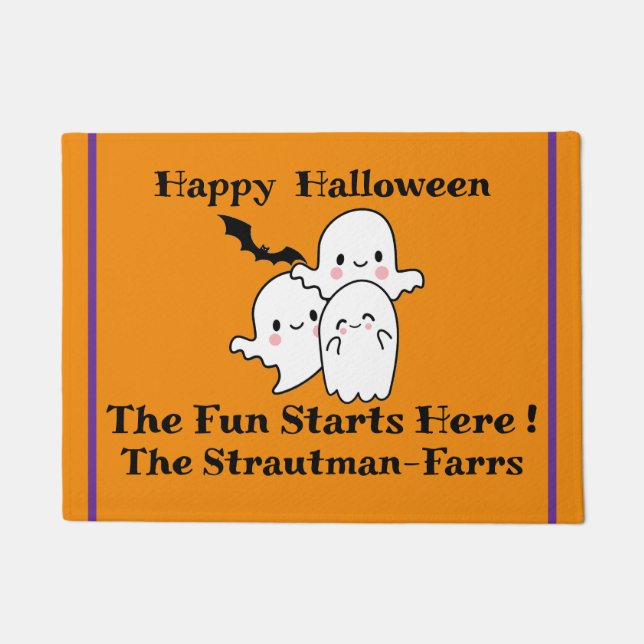 Tapete Feliz Halloween PERSONALIZAR Ghost Bat Orange (Frente)