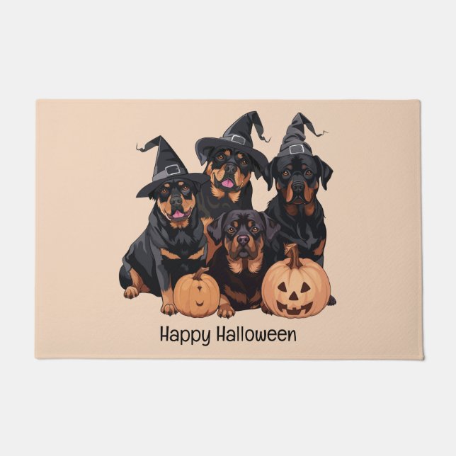 Tapete Feliz Halloween Rottweiler Cães Jack O Lanterna (Frente)