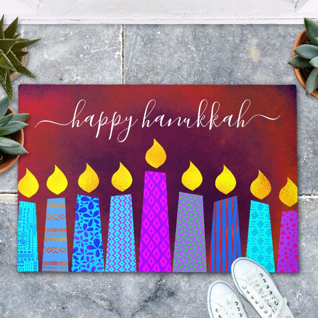 Tapete Feliz Hanukkah Script Boho Velas Negrito Moderno (Criador carregado)