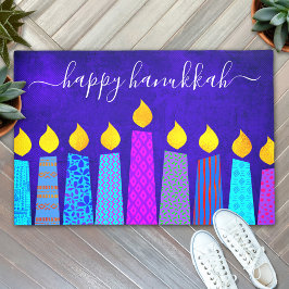 Tapete Feliz Hanukkah Script Modern Boho Candles em Azul