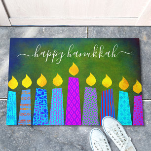 Tapete Feliz Hanukkah Script Modern Boho Candles em Verde
