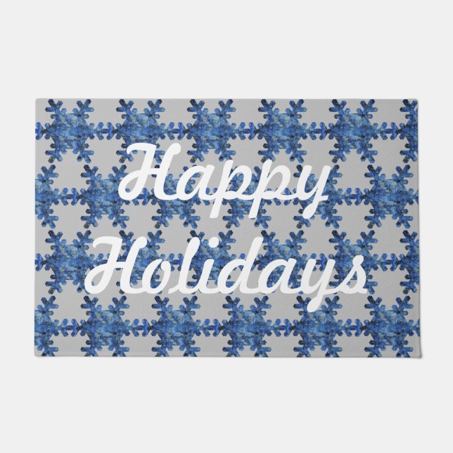 Tapete Feliz Holidays Azul Hydrangea Snowflake Door Mat (Frente)