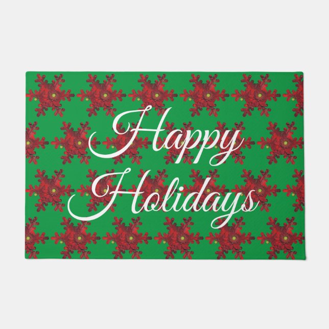 Tapete Feliz Holidays Red Daisy Snowflake Door Mat (Frente)
