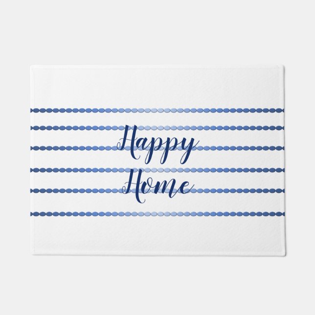 Tapete Feliz Home Blue Strips White Door Mat (Frente)