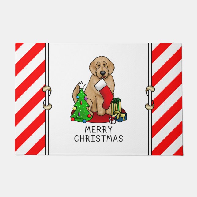 Tapete Feliz Natal 2 Goldendoodle (ouro vermelho) (Frente)